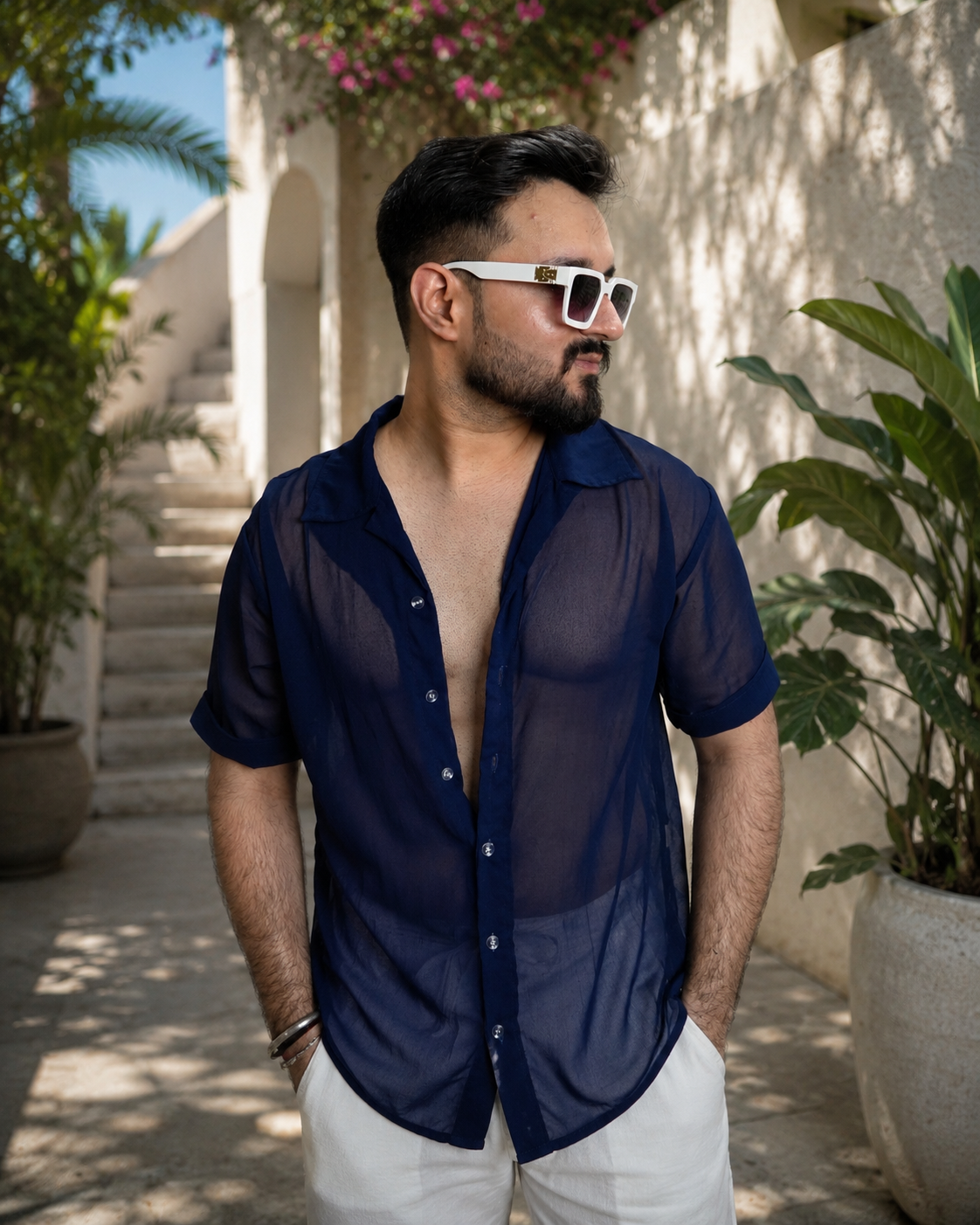 Men Navy Blue Colour Georgette Shirt