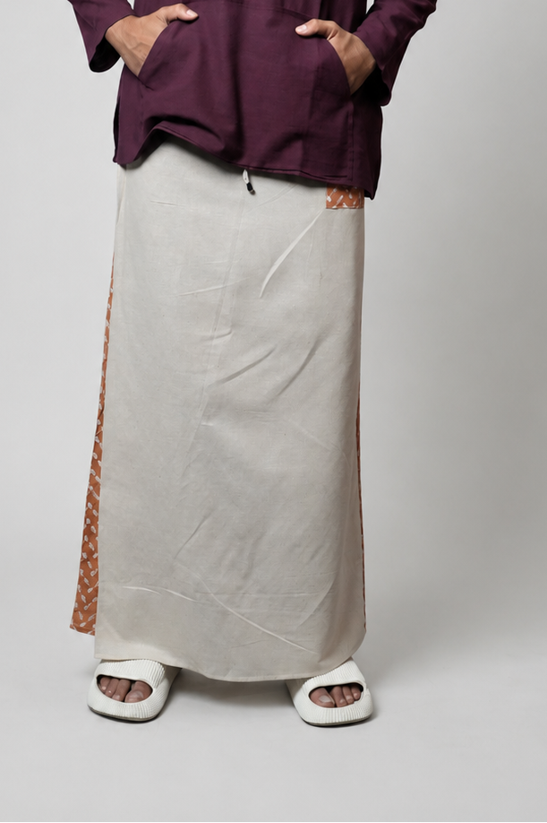 Men Beige Color  Pajamalungi With Brown Embroidery 2 Panel
