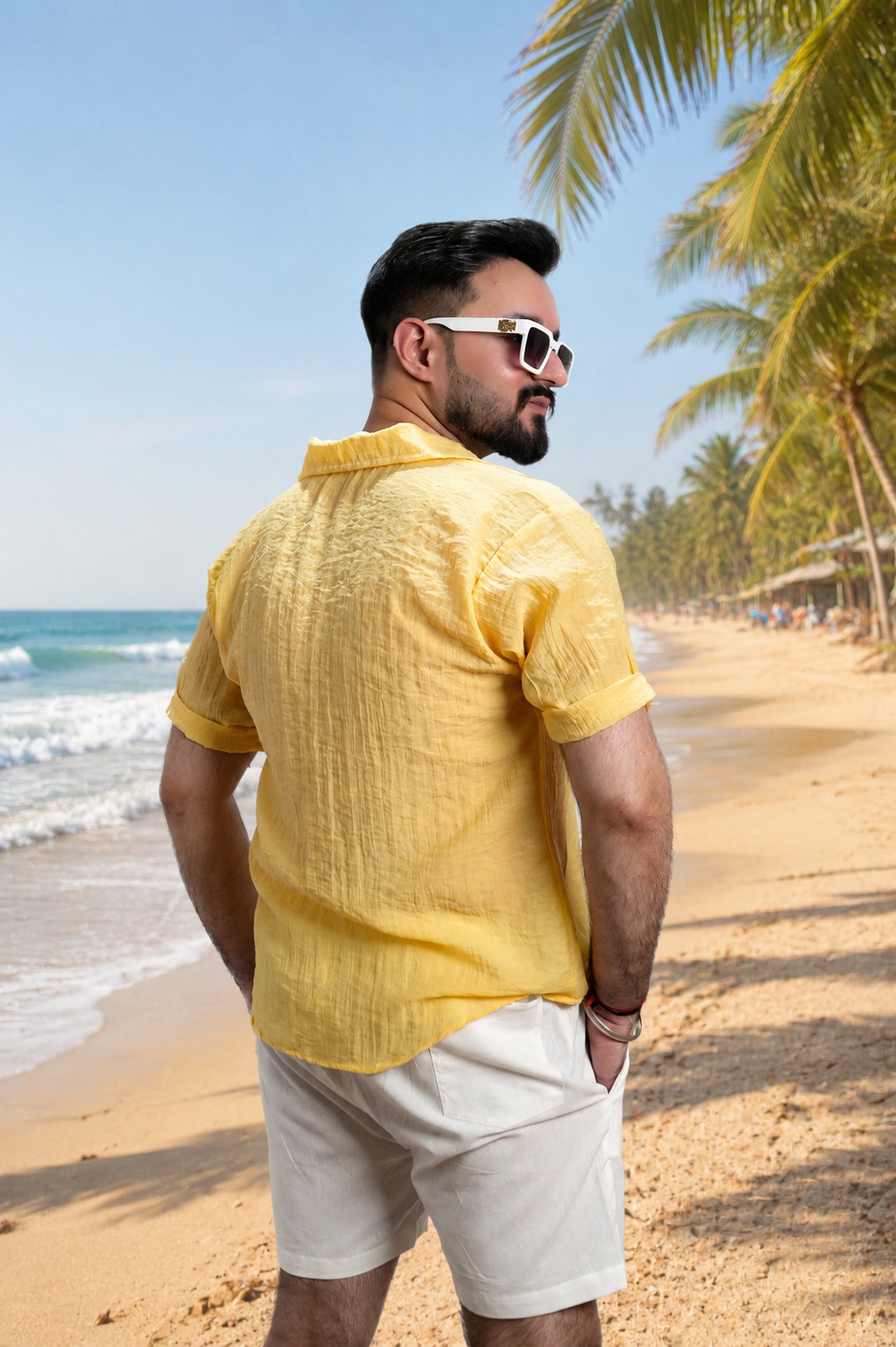 Men Yellow Colour Chiffon Buttoned Shirt