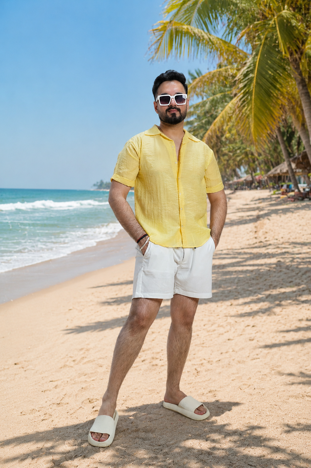 Men Yellow Colour Chiffon Buttoned Shirt