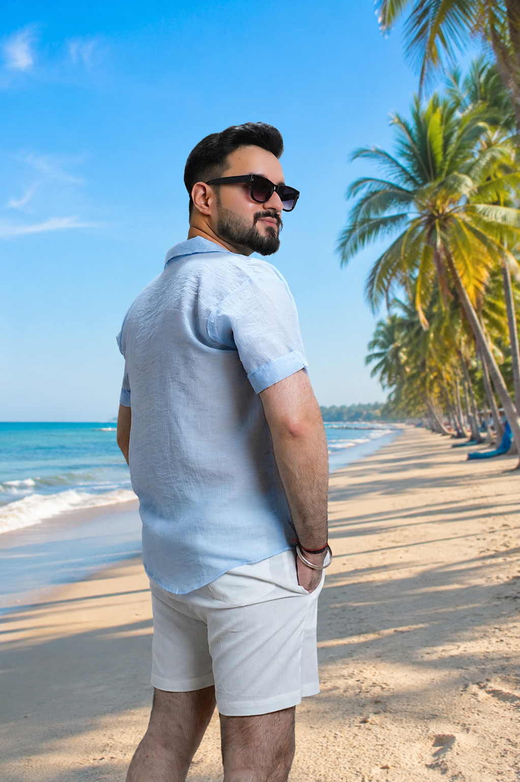 Men Ice Blue Colour Chiffon Buttoned Shirt