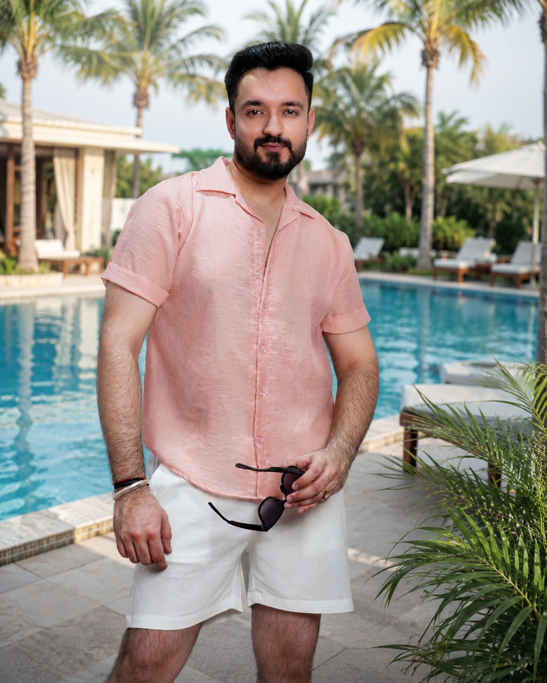 Men Light Pink Colour Chiffon Buttoned Shirt