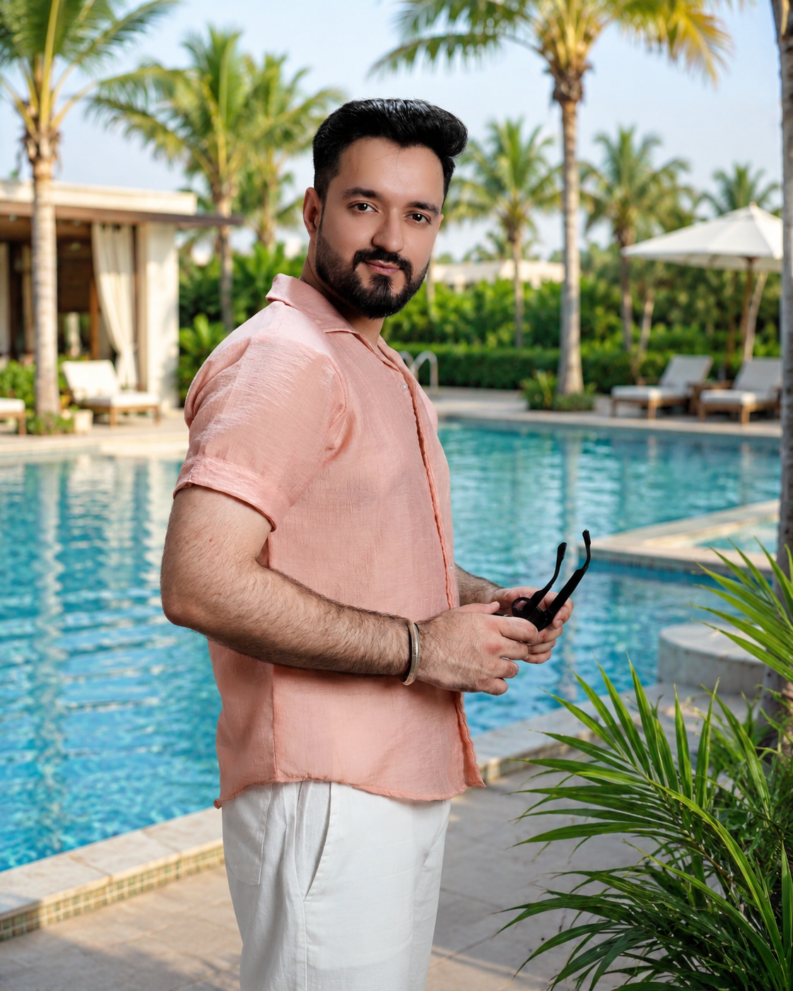 Men Light Pink Colour Chiffon Buttoned Shirt