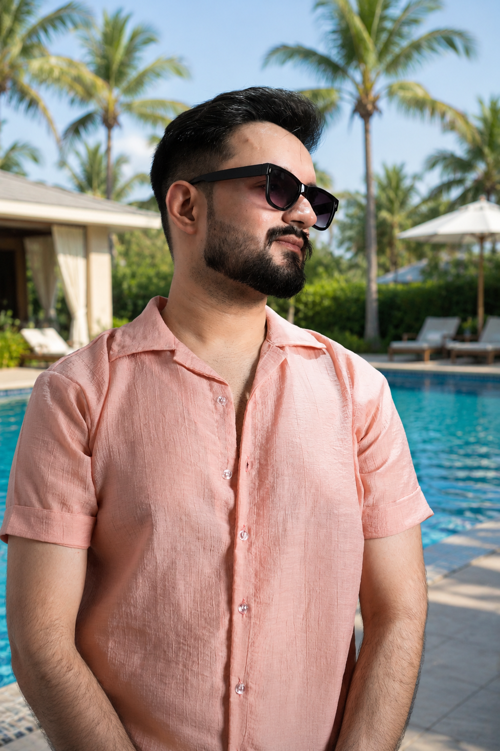 Men Light Pink Colour Chiffon Buttoned Shirt