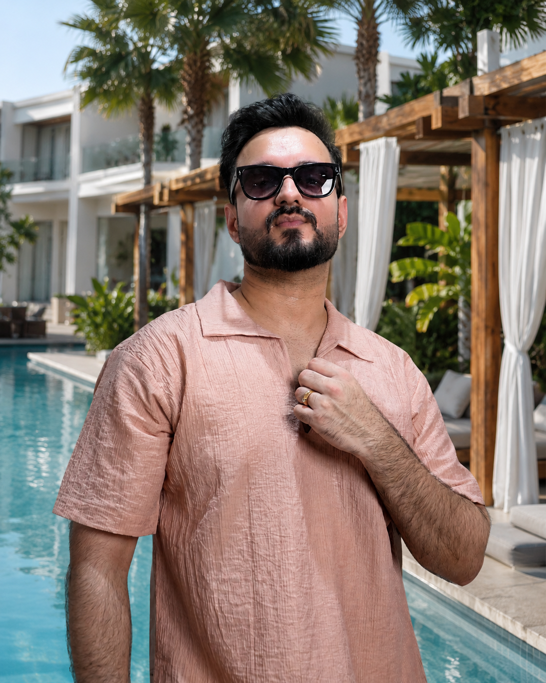 Men Pink Colour Marina Chiffon Kurta Shirt