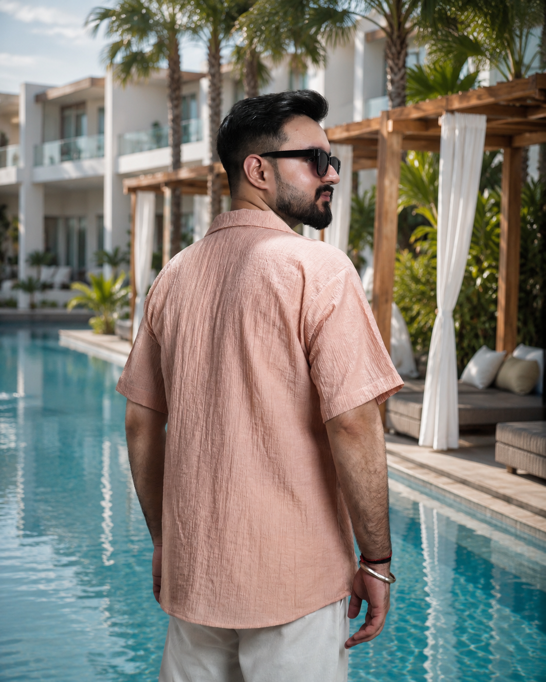 Men Pink Colour Marina Chiffon Kurta Shirt