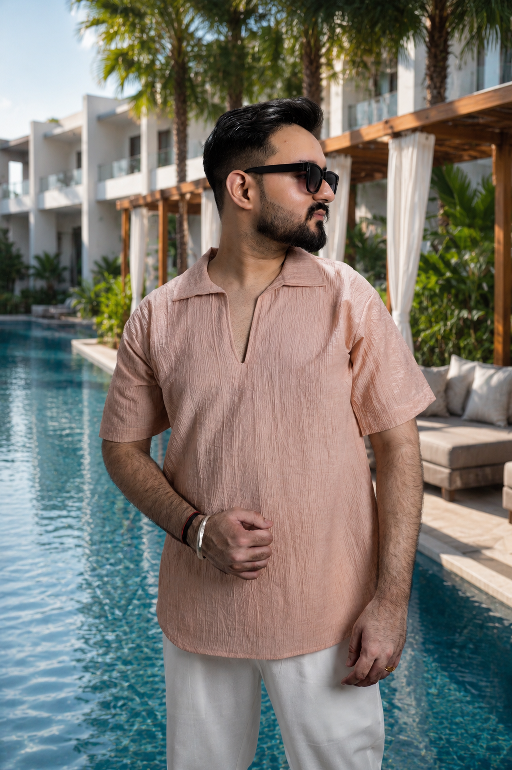 Men Pink Colour Marina Chiffon Kurta Shirt