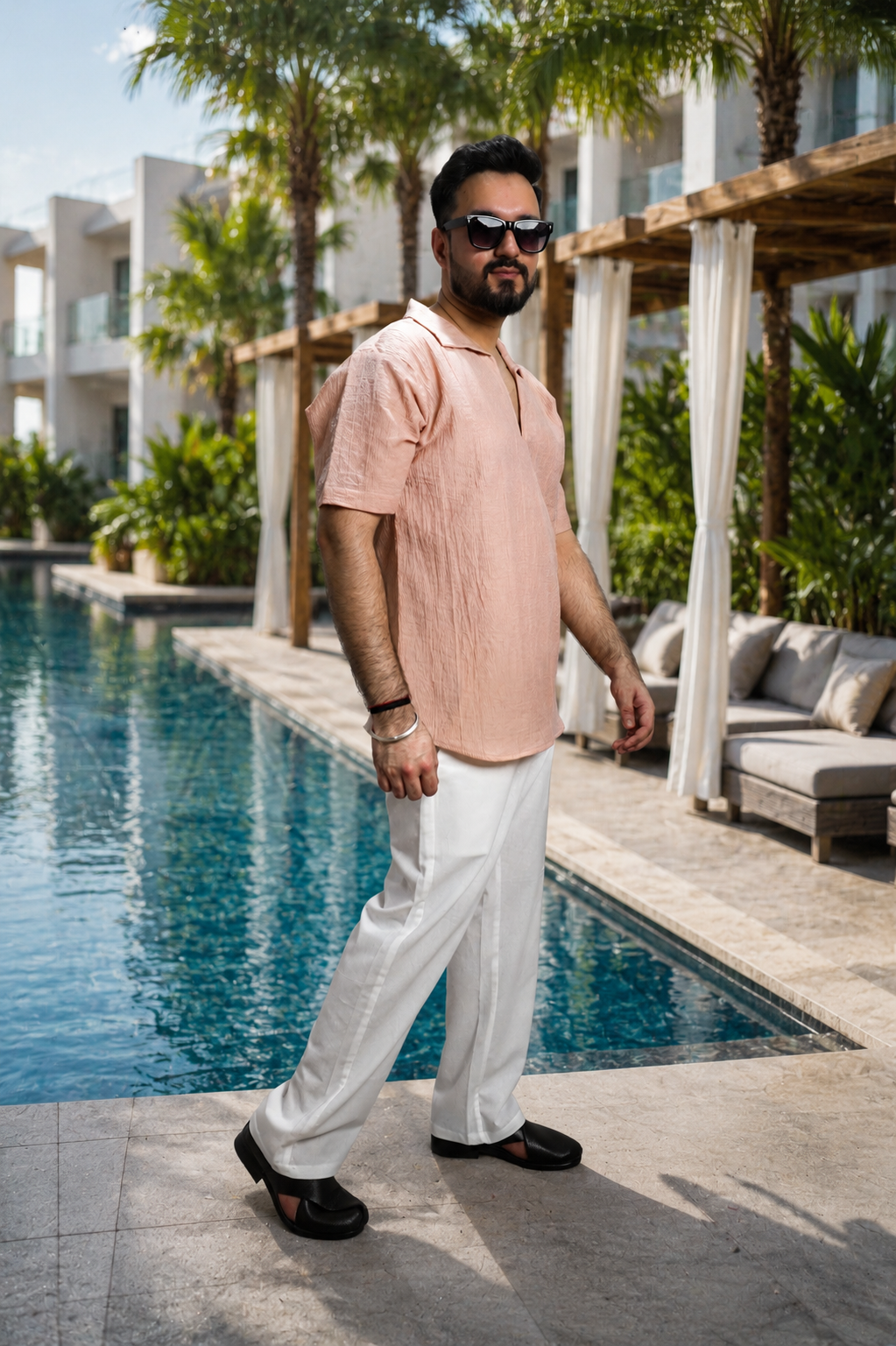 Men Pink Colour Marina Chiffon Kurta Shirt