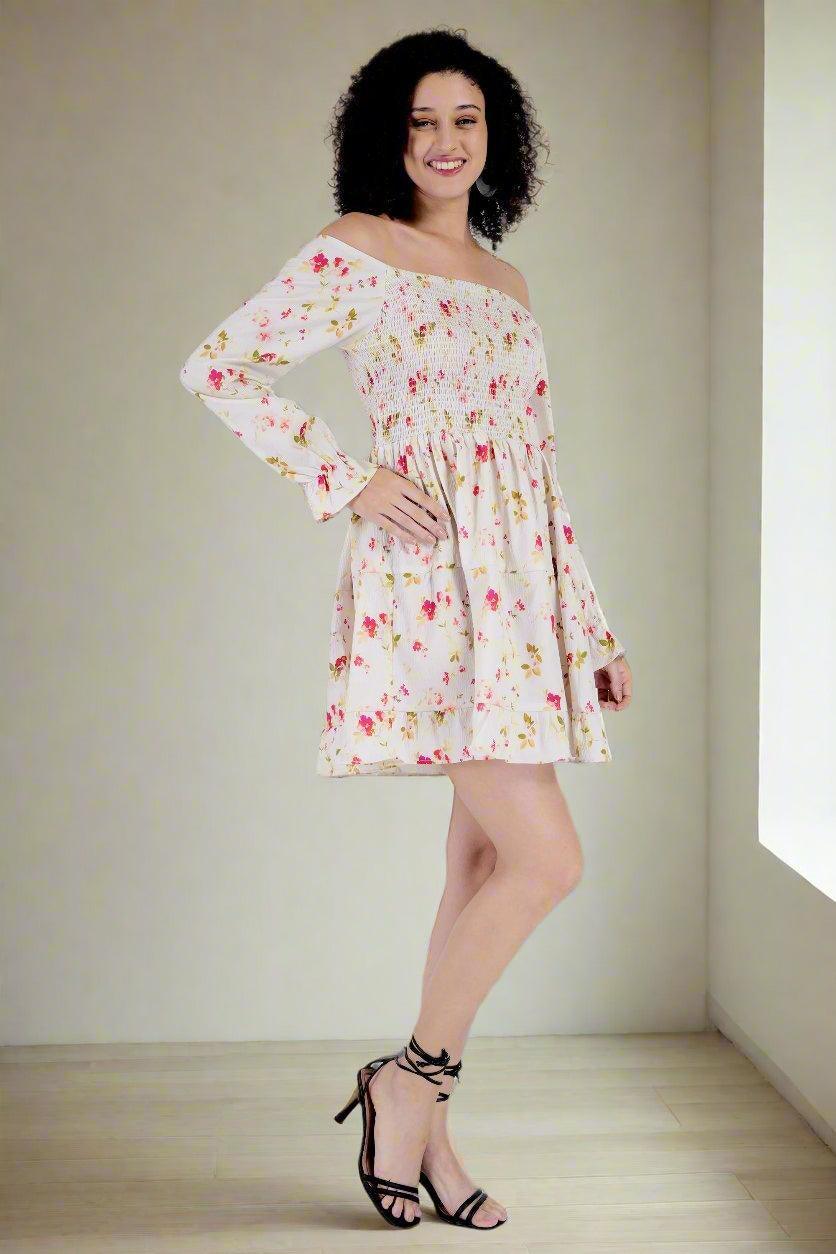 Floral Whimsy Off-Shoulder Dress - Nirmal Online