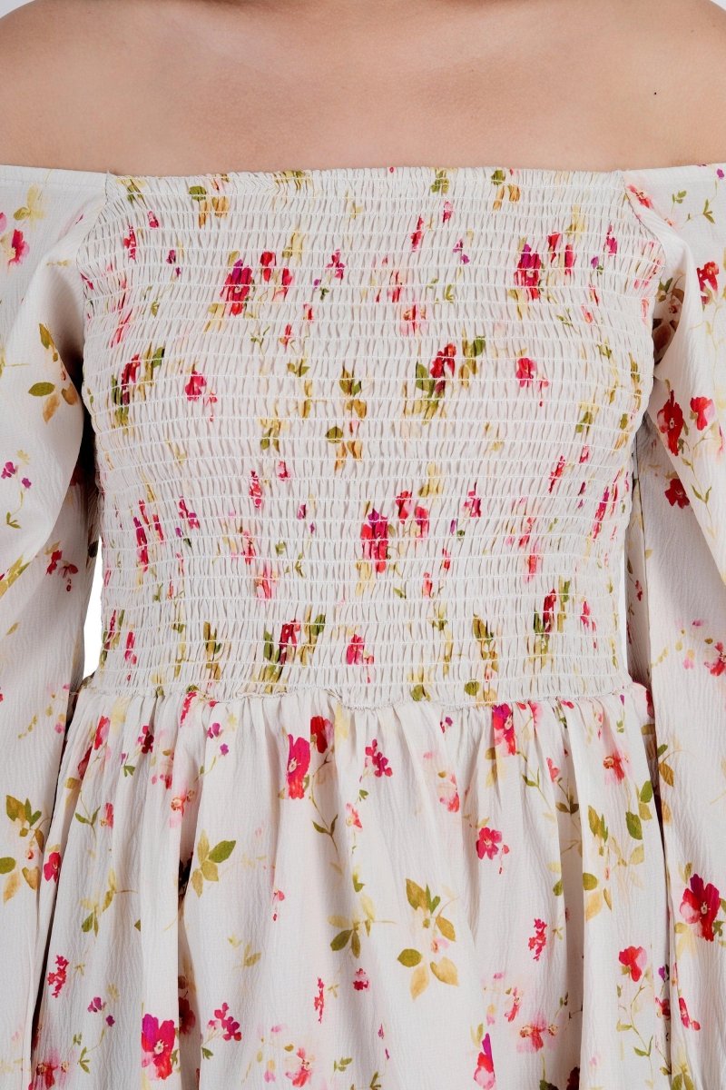 Floral Whimsy Off-Shoulder Dress - Nirmal Online