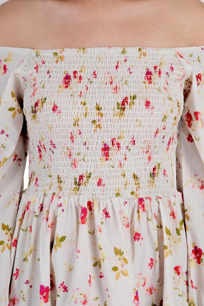 Floral Whimsy Off-Shoulder Dress - Nirmal Online