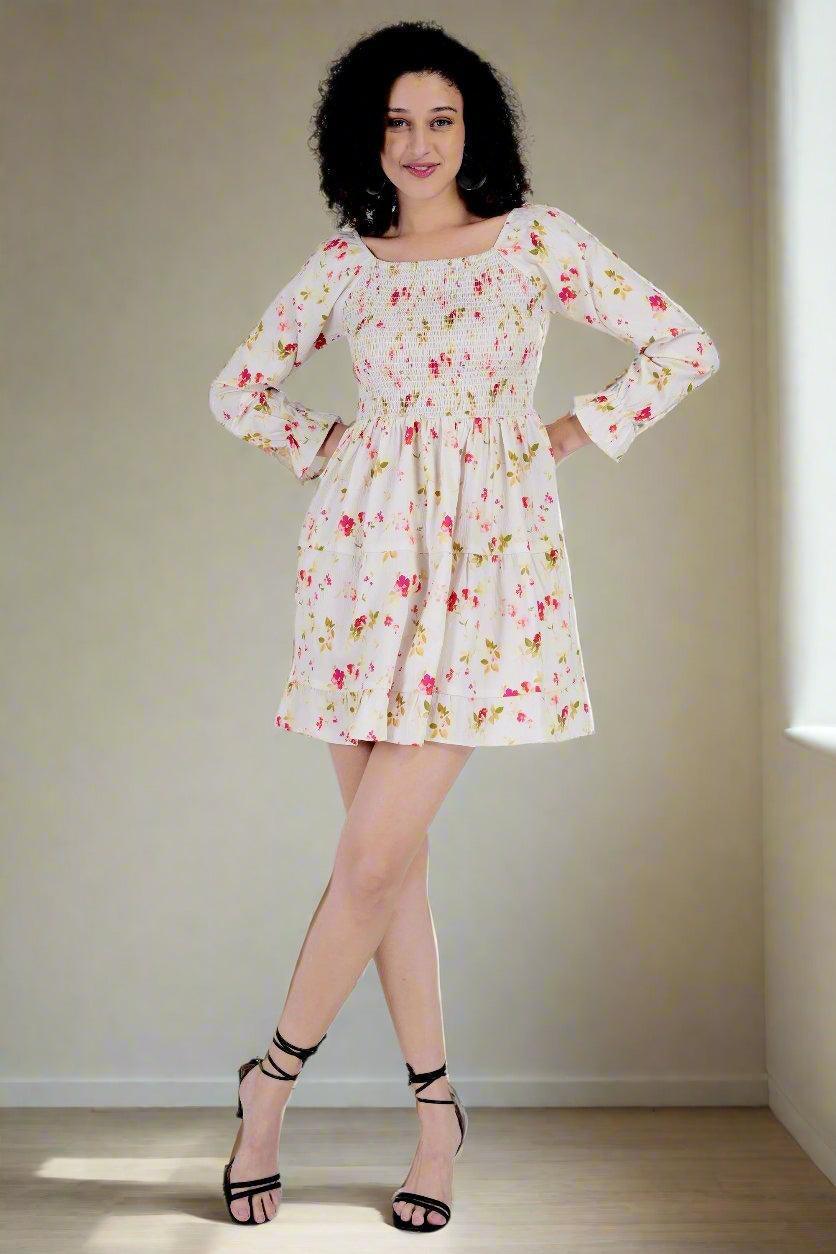 Floral Whimsy Off-Shoulder Dress - Nirmal Online