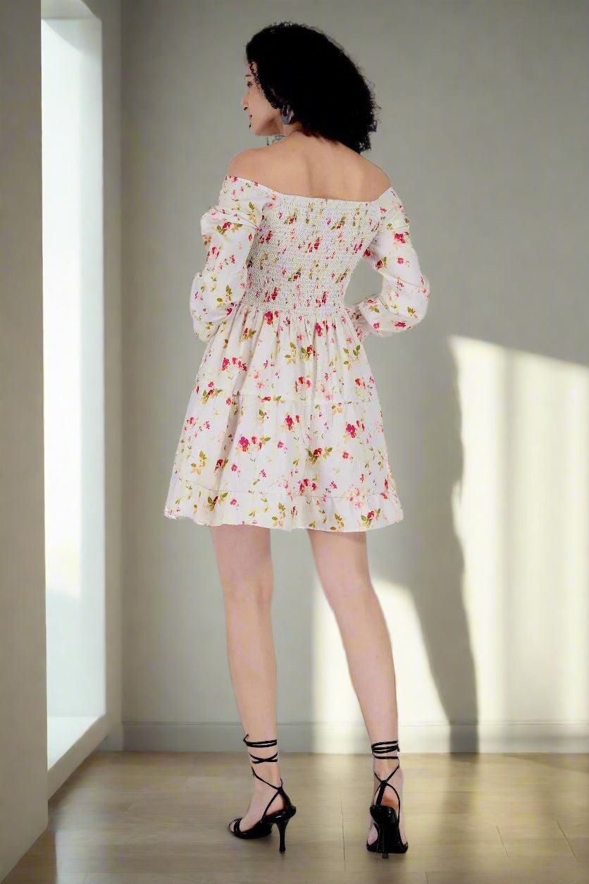 Floral Whimsy Off-Shoulder Dress - Nirmal Online