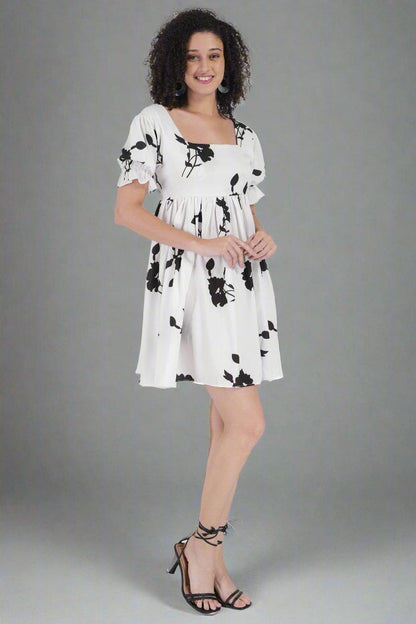 BW Flower Printed Short Dress - Nirmal Online