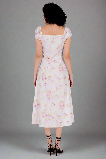 Rose Printed White Long Dress - Nirmal Online