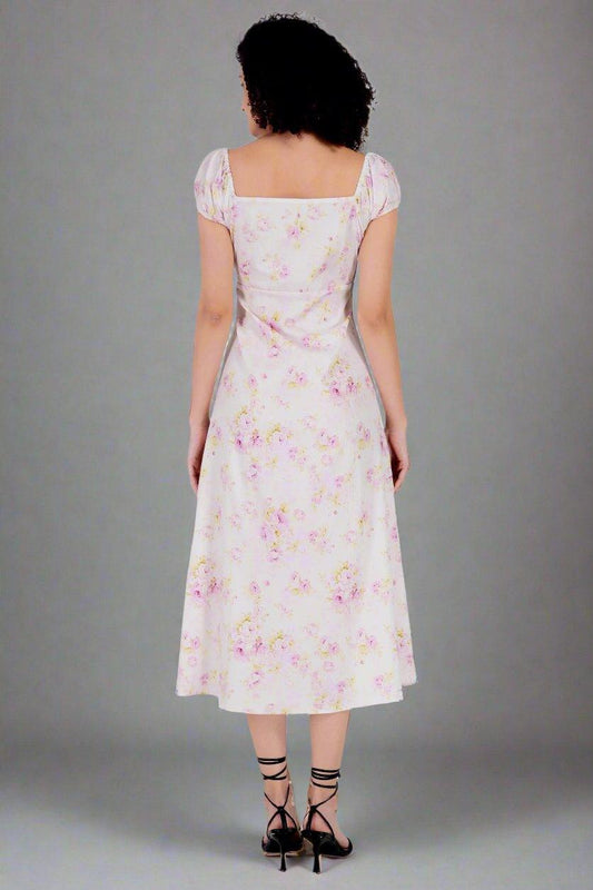 Rose Printed White Long Dress - Nirmal Online