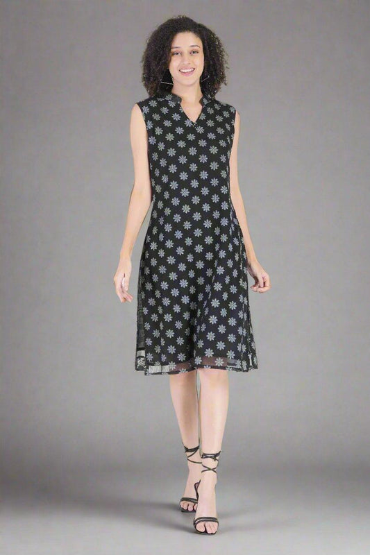 Snowflake Printed Black Dress - Nirmal Online