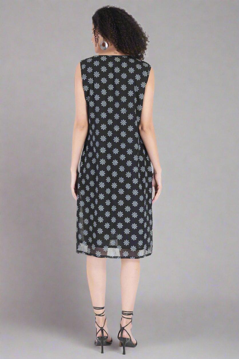 Snowflake Printed Black Dress - Nirmal Online