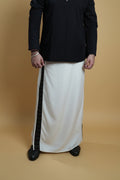Men White Colour Pajamalungi With Black Stripe Panel