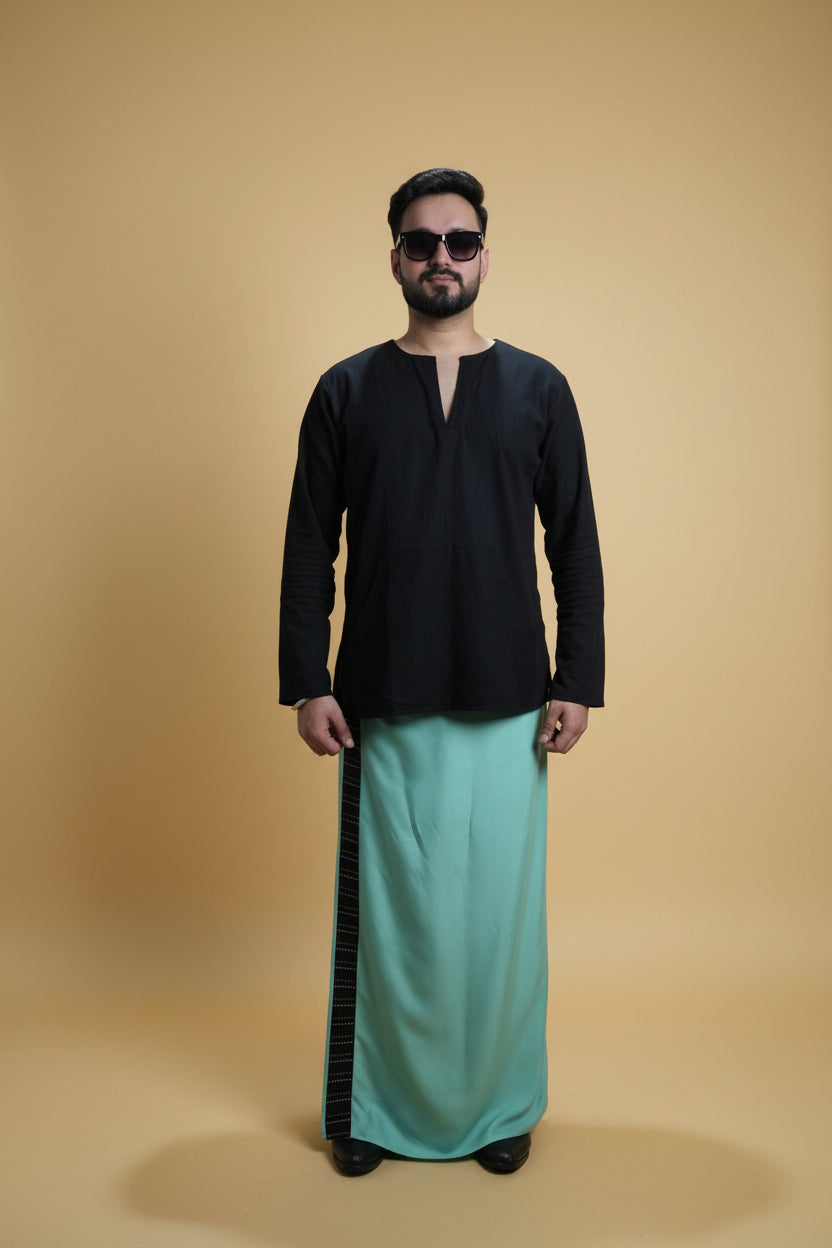Men SeaGreen Colour Pajamalungi With Black Stripe Panel