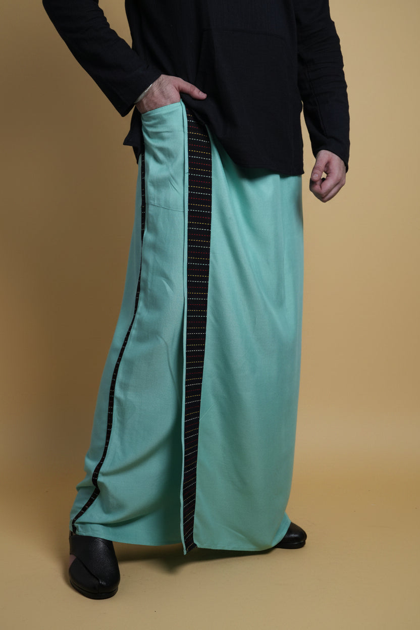 Men SeaGreen Colour Pajamalungi With Black Stripe Panel