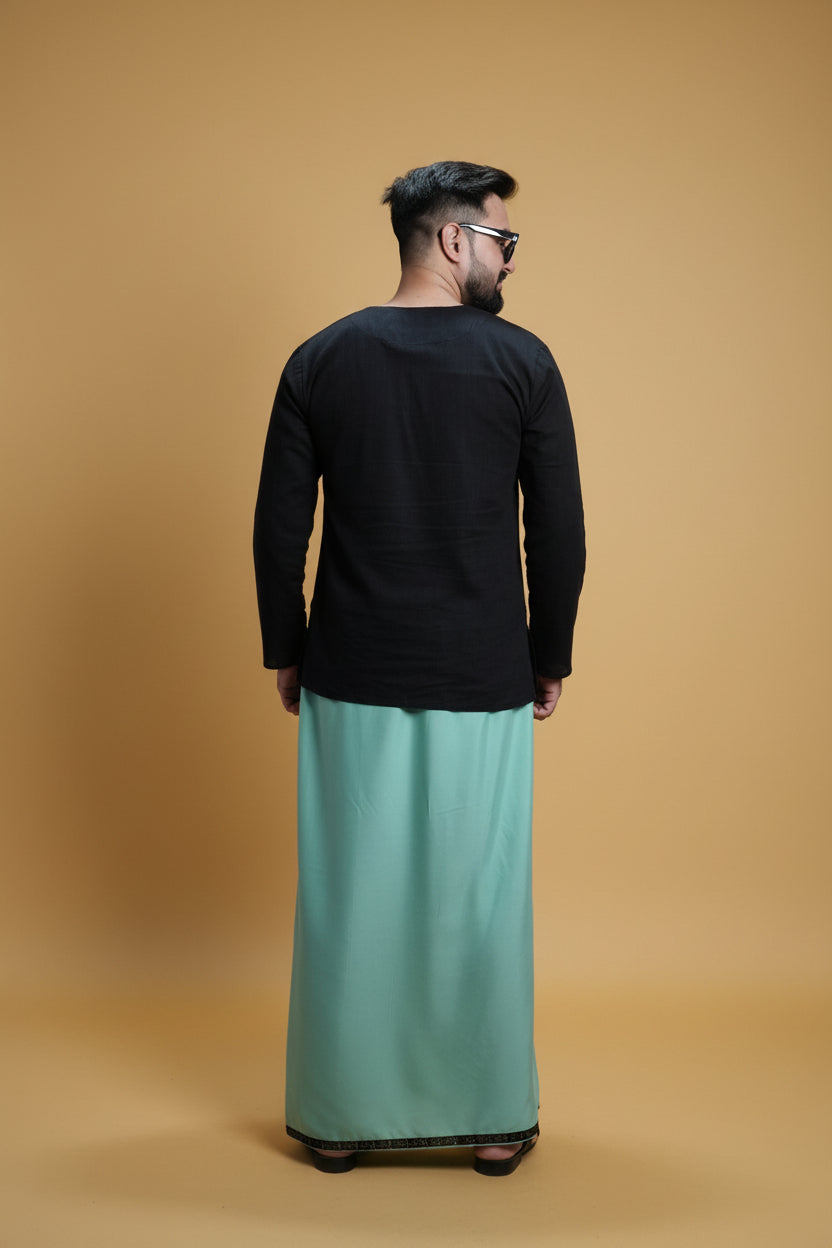 Men SeaGreen Colour Pajamalungi With Black Stripe Panel