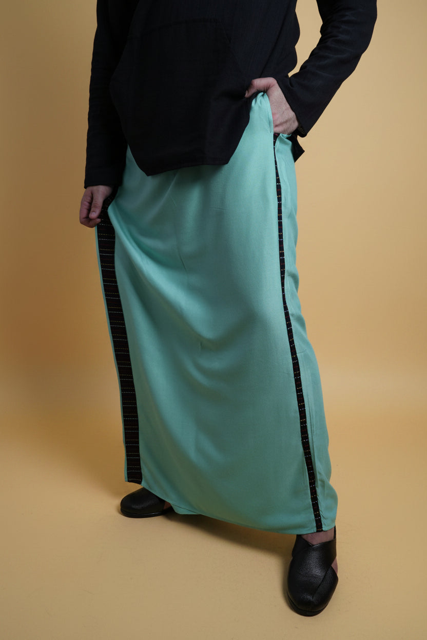 Men SeaGreen Colour Pajamalungi With Black Stripe Panel