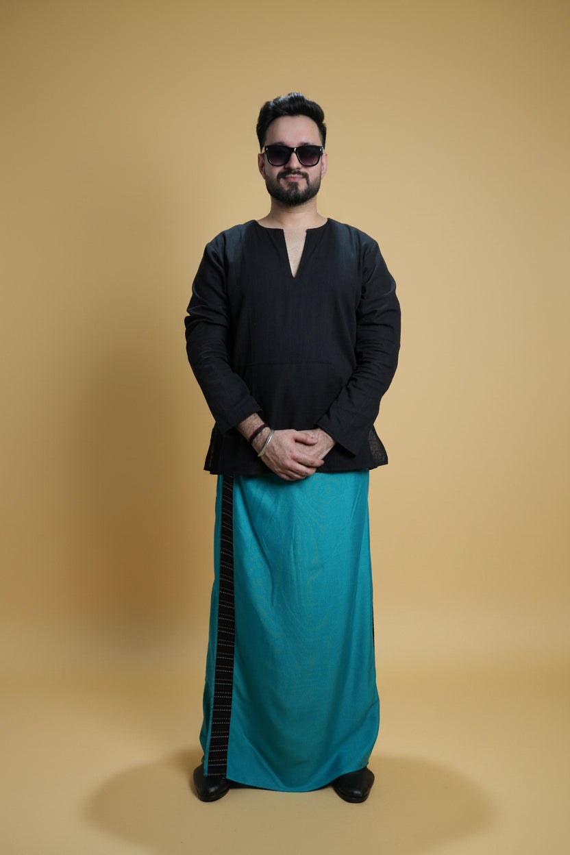 Men Ramagreen Colour Pajamalungi With Black Stripe Panel