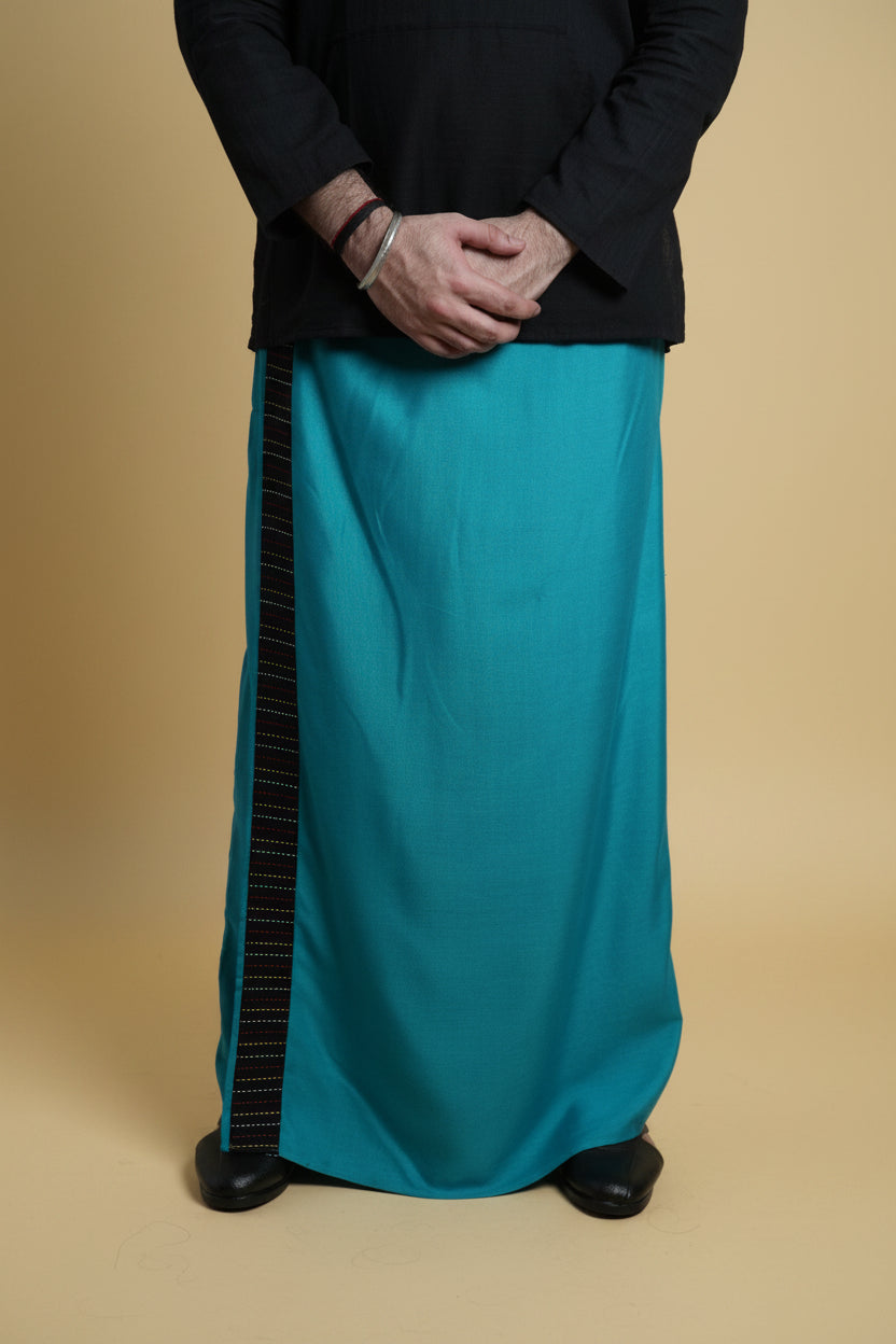 Men Ramagreen Colour Pajamalungi With Black Stripe Panel