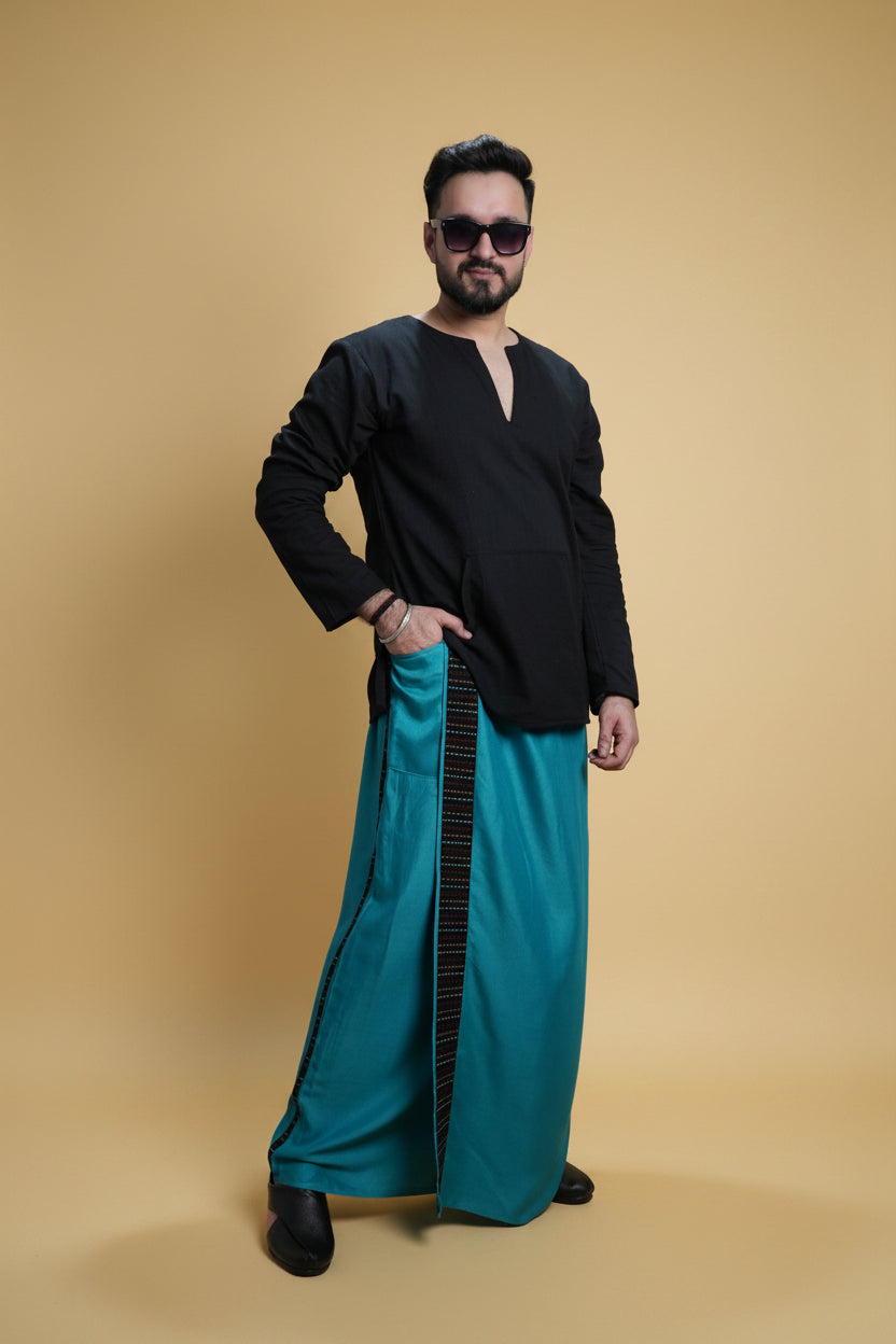 Men Ramagreen Colour Pajamalungi With Black Stripe Panel