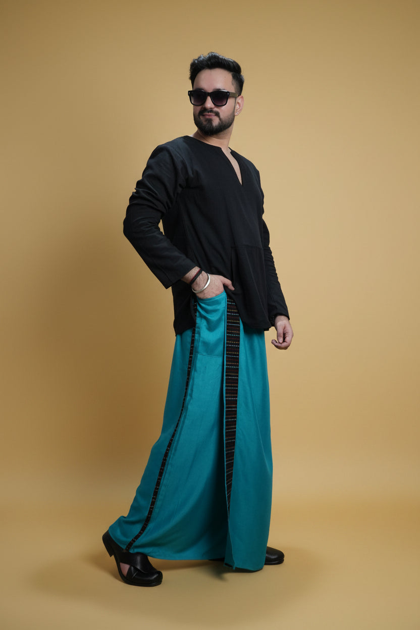 Men Ramagreen Colour Pajamalungi With Black Stripe Panel