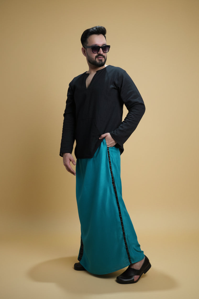 Men Ramagreen Colour Pajamalungi With Black Stripe Panel
