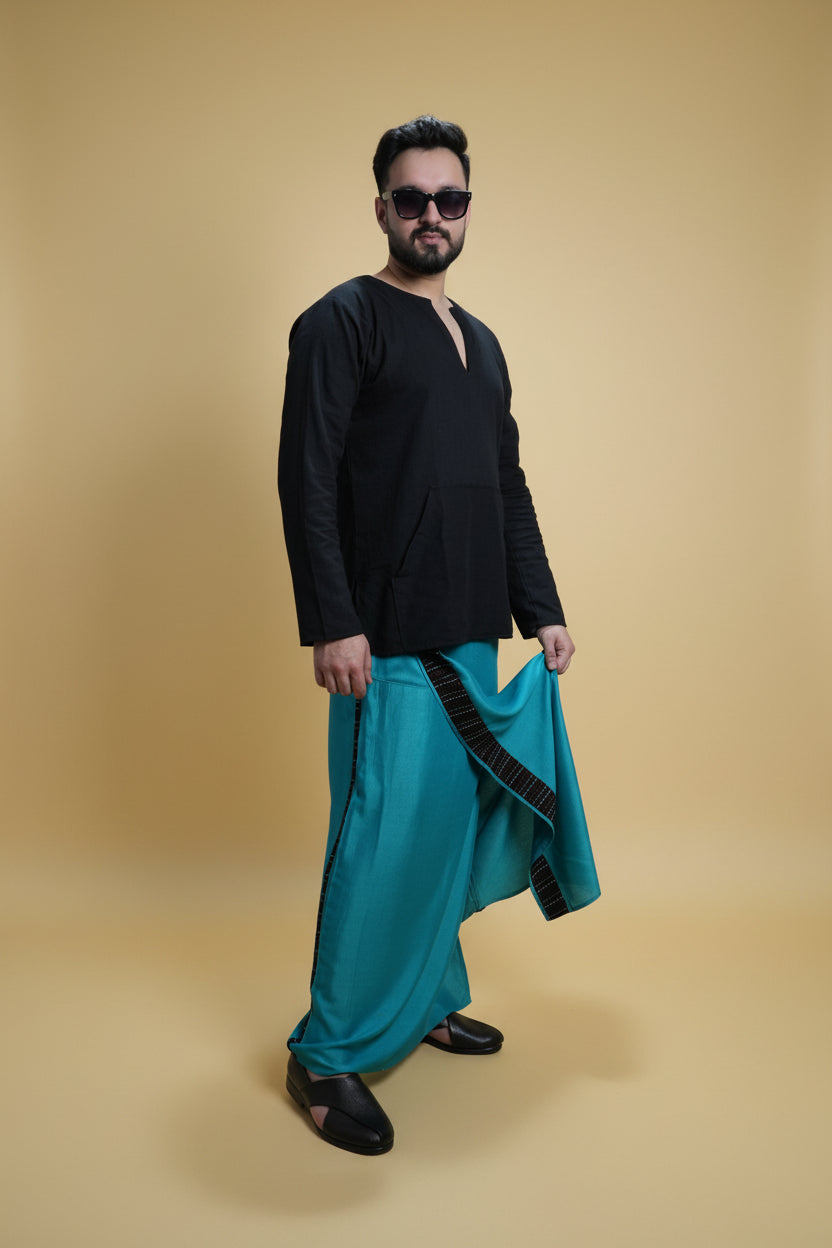 Men Ramagreen Colour Pajamalungi With Black Stripe Panel