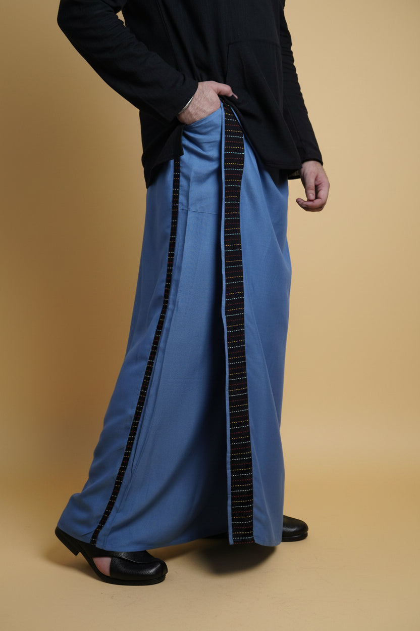 Men Grey Colour Pajamalungi With Black Stripe Panel
