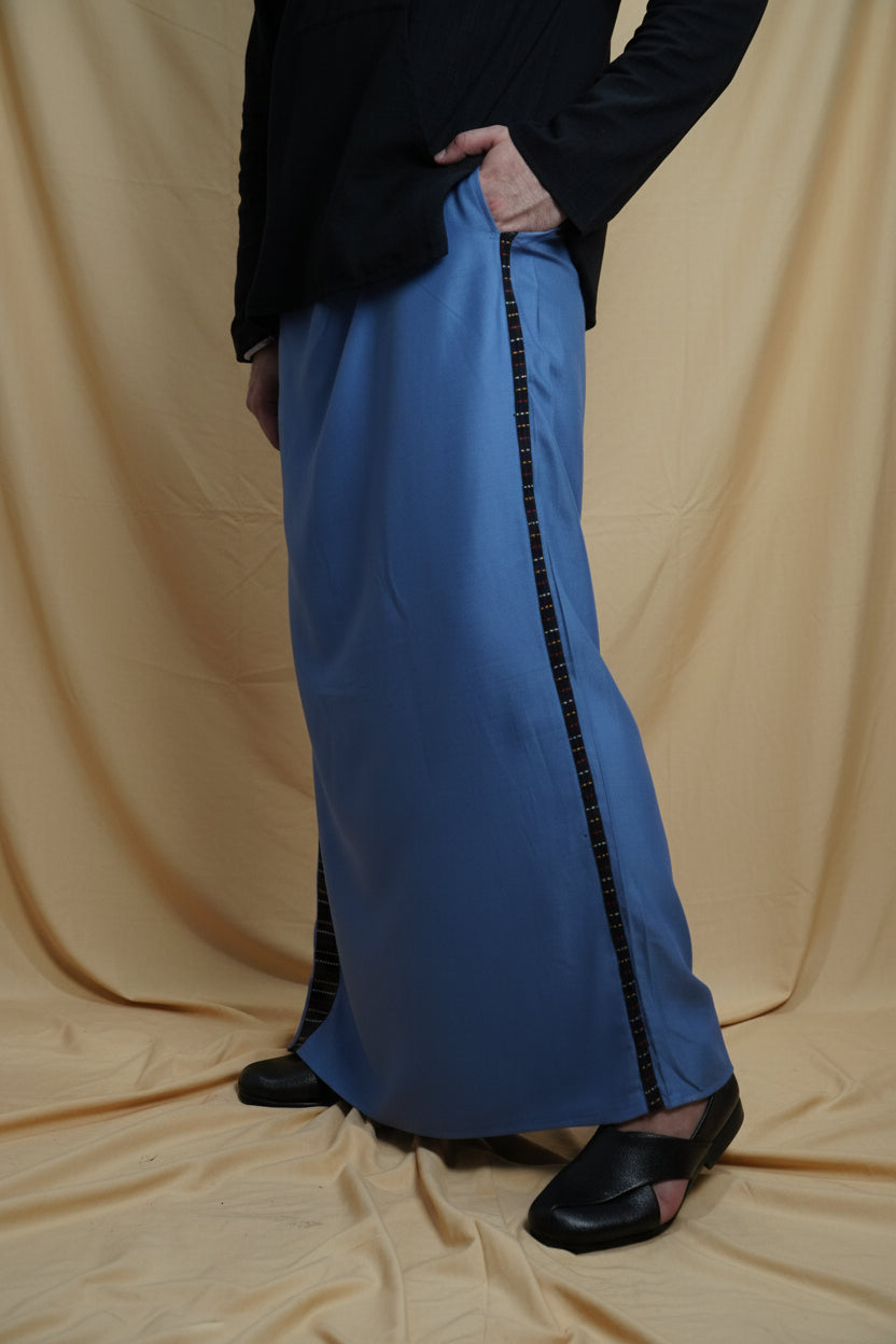Men Grey Colour Pajamalungi With Black Stripe Panel