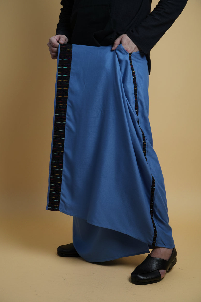 Men Grey Colour Pajamalungi With Black Stripe Panel