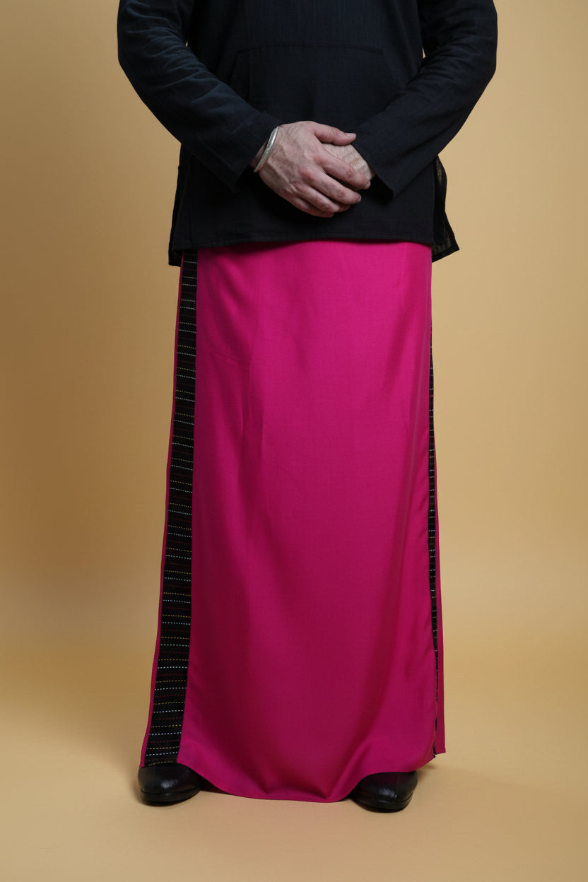 Men Pink Colour Pajamalungi With Black Stripe Panel