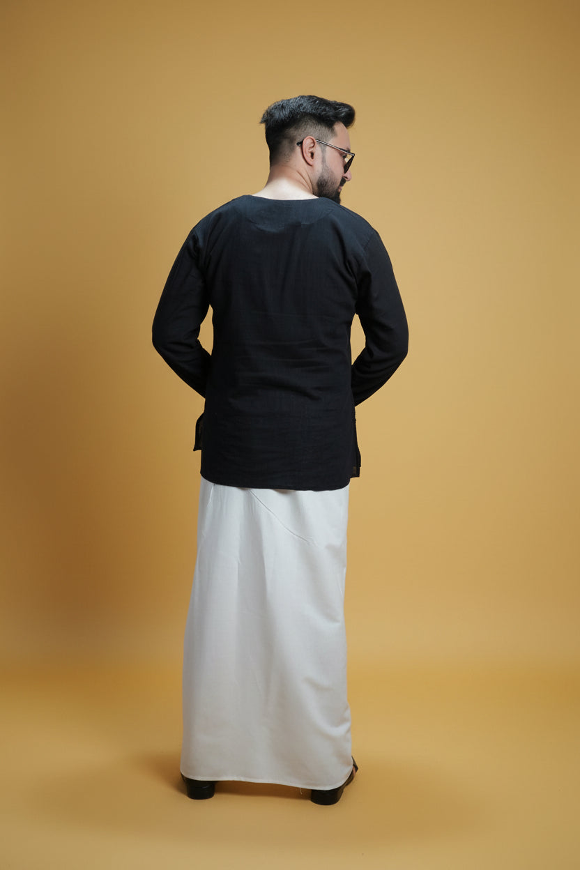 Men White  Colour Pajamalungi With White Mirror embroidery Stripe