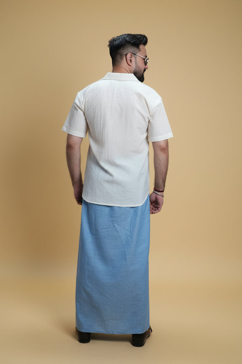 Men Light Blue Color Pajamalungi With Blue Stripe Panel