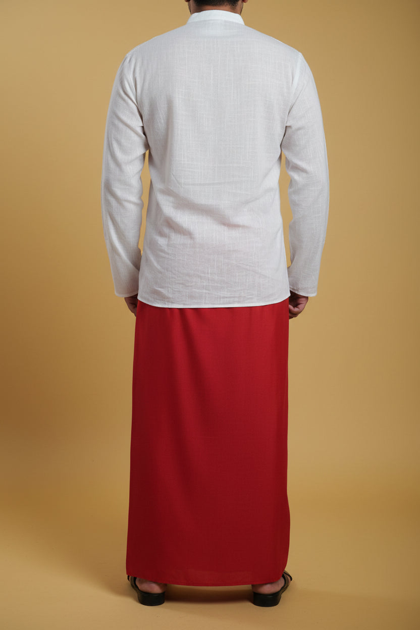 Men Red Colour Pajamalungi With White Stripe Panel