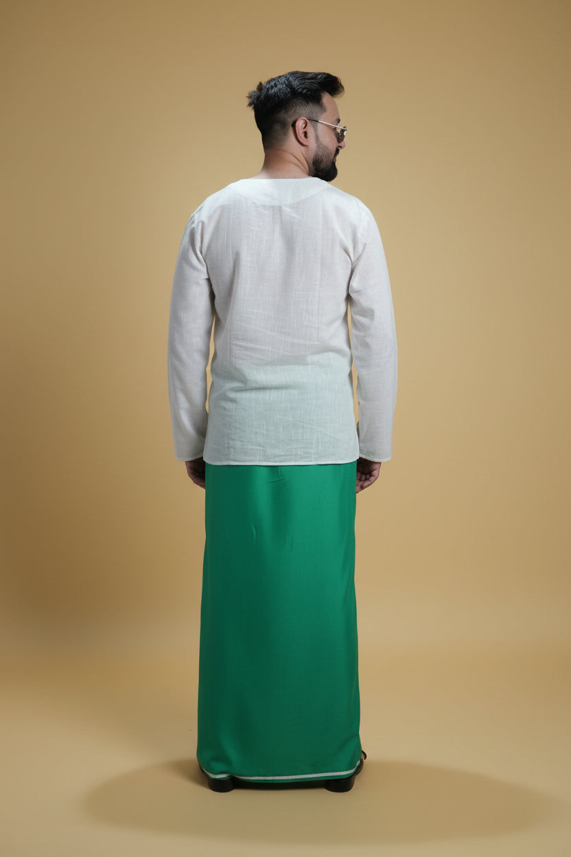 Men Green Colour Pajamalungi With White Stripe Panel