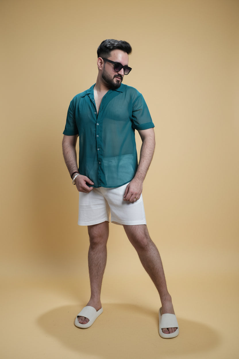 Men Mid Raise White Colour Cotton Short