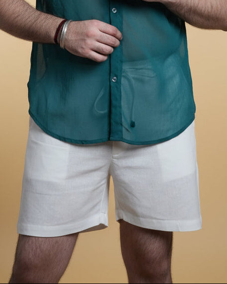 Men Mid Raise White Colour Cotton Short