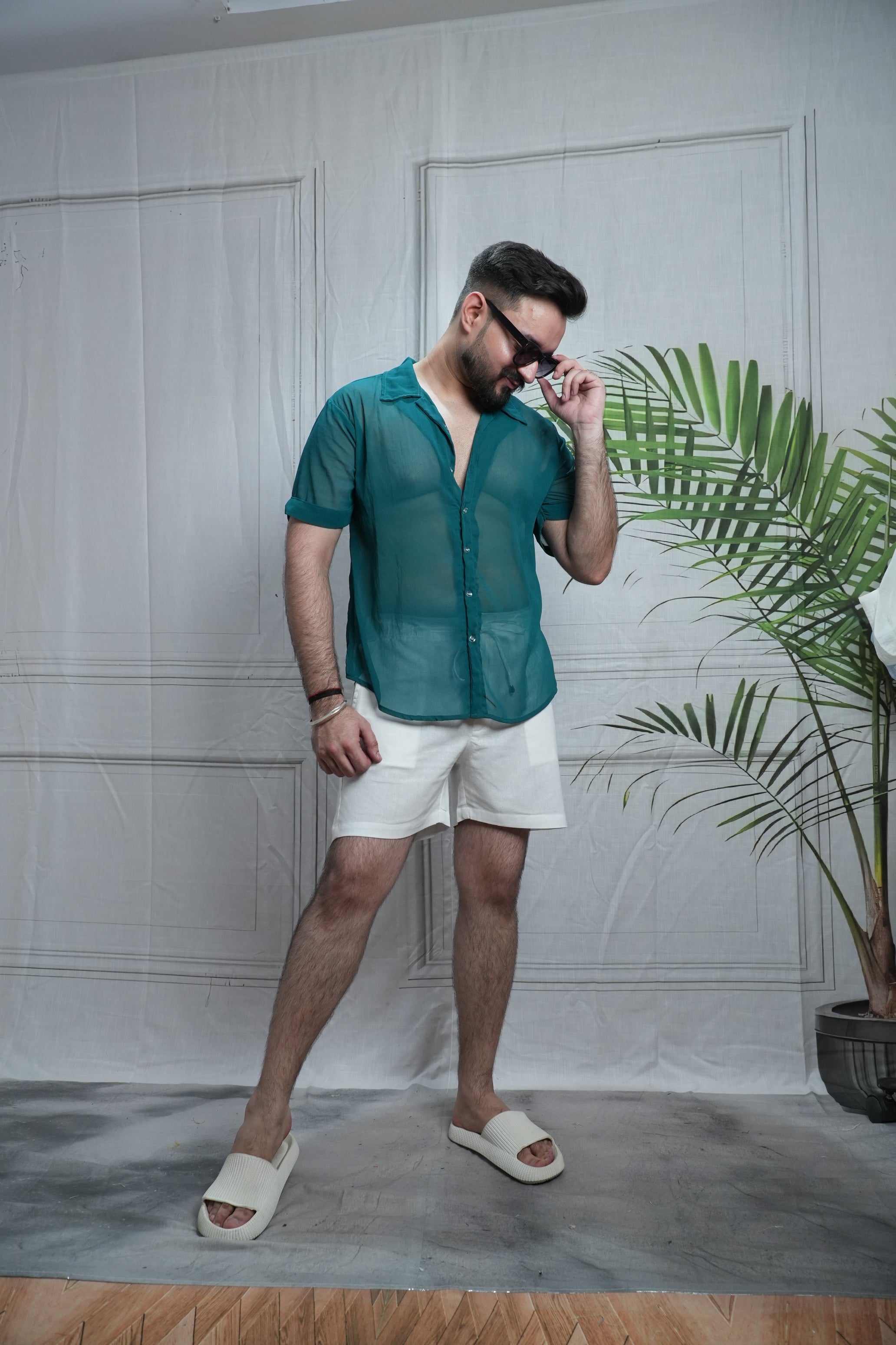 Men Mid Raise White Colour Cotton Short