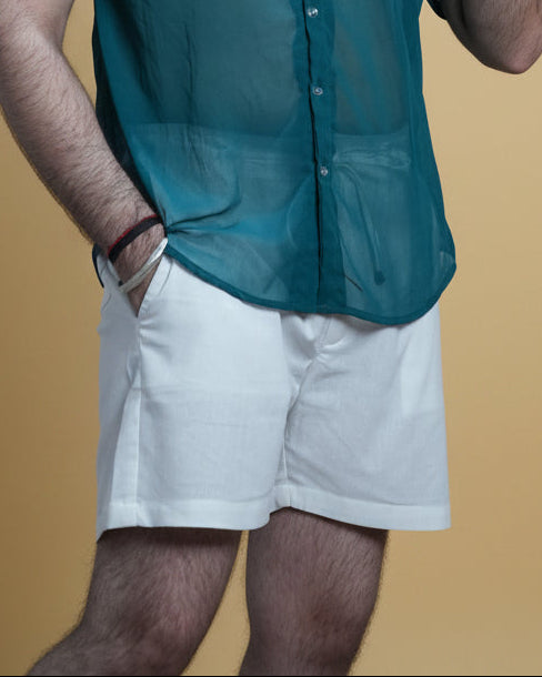 Men Mid Raise White Colour Cotton Short