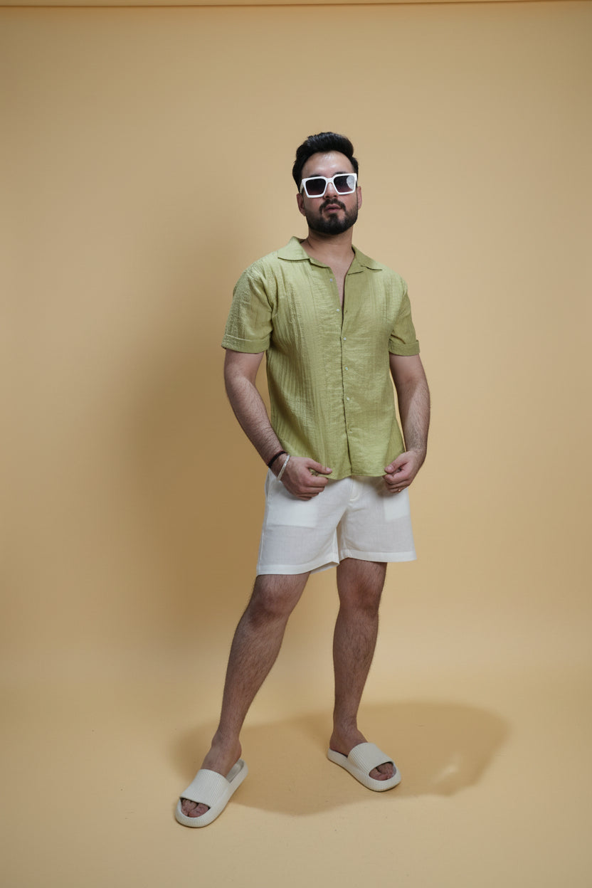 Men Sage Green Colour Chiffon Buttoned Shirt