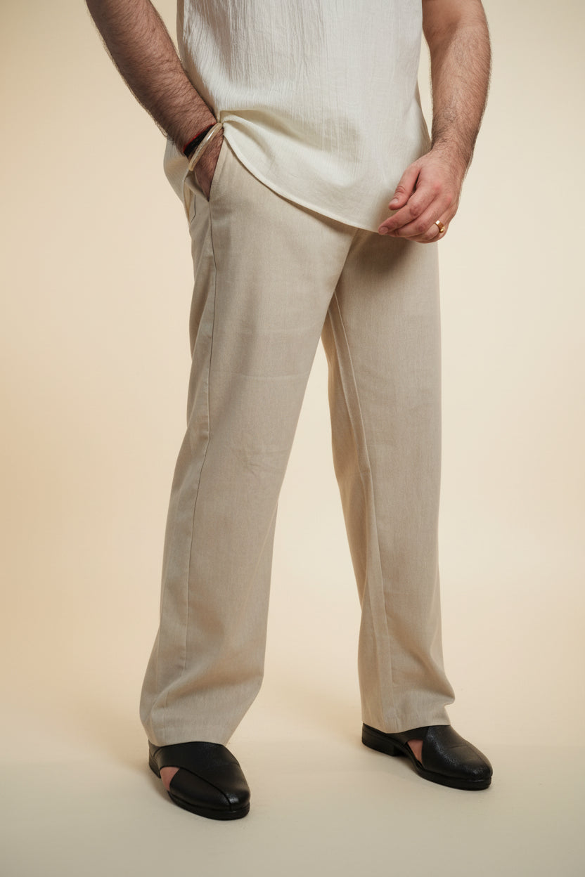 Men Mid Rise Beige Colour Cotton Lounge Pajama Pant