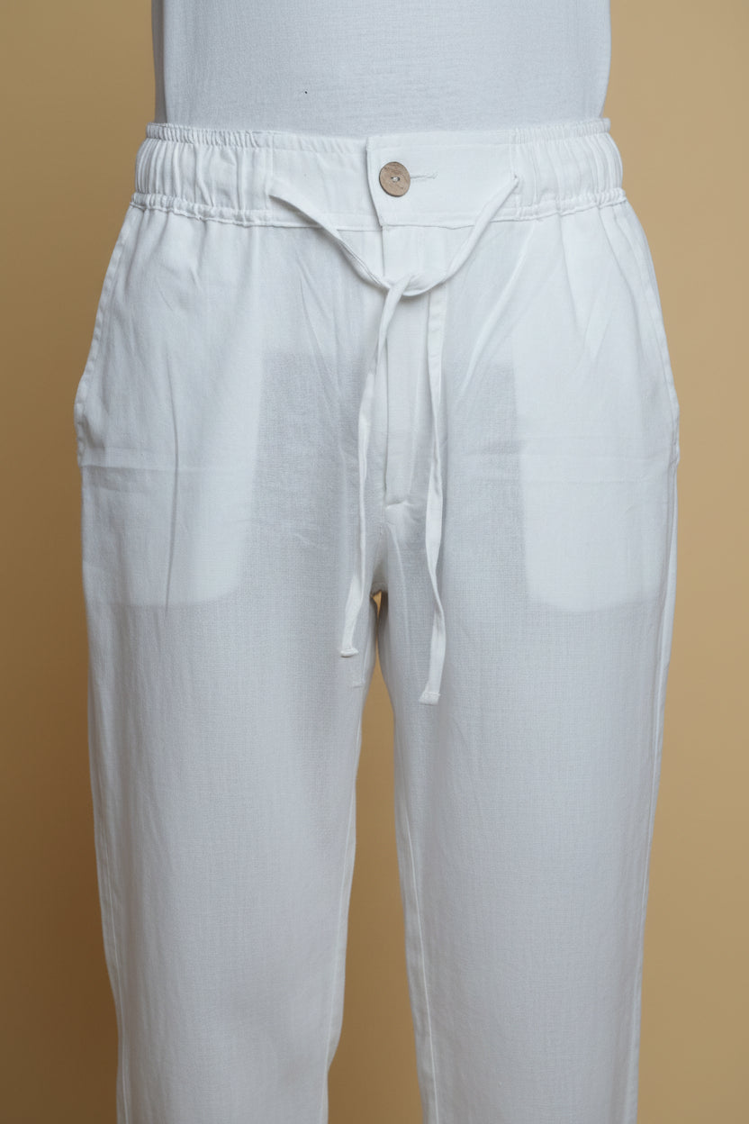 Men Mid Rise White Colour Cotton Lounge Pajama Pant