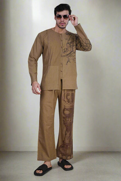 Brown Chess King Print Pajama - Nirmal Online