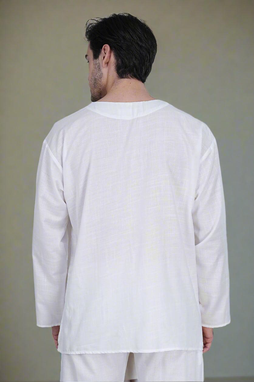 White Poly linen evergreen Pajama - Nirmal Online